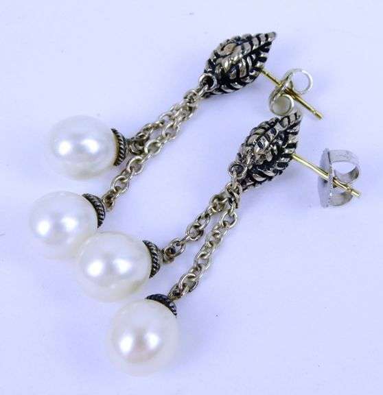 Andrea Candela Sterling & 14K Dangly Pearl Earrings