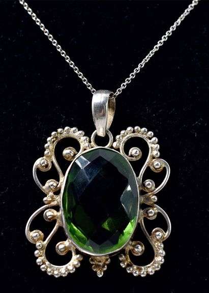 Peridot Gemstone Pendant Necklace in Sterling Silver