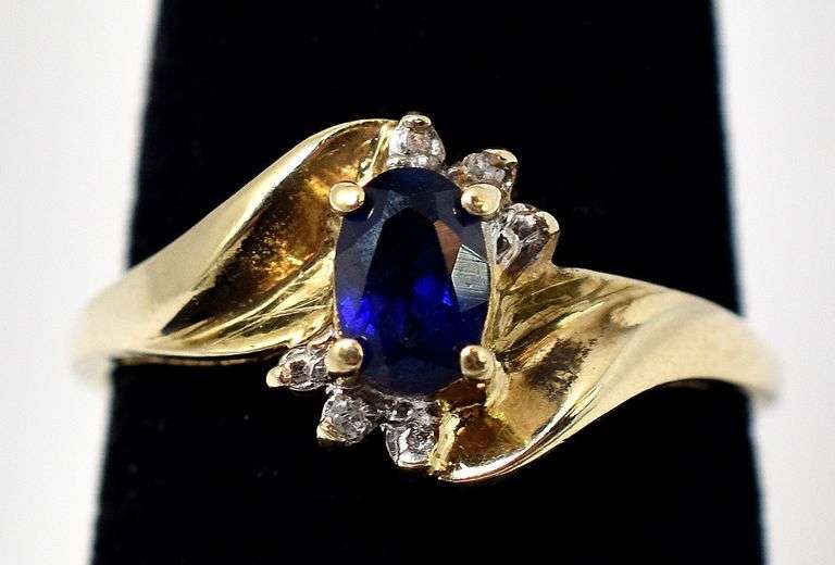 Precious 10k yellow Gold Blue Sapphire and Diamond Ring