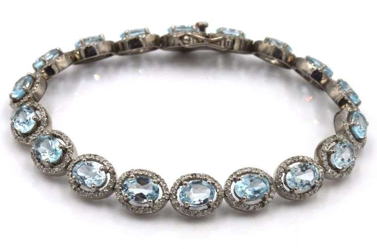 Dreamy 14.10CTW Oval Emerald-Cut Blue Topaz & 3.00CTW Diamond Tennis Bracelet in 14K White Gold Over