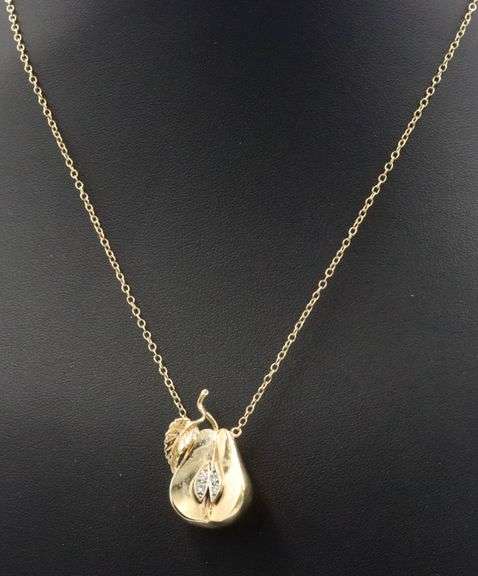14kt Yellow gold diamond pear fruit pendant on chain
