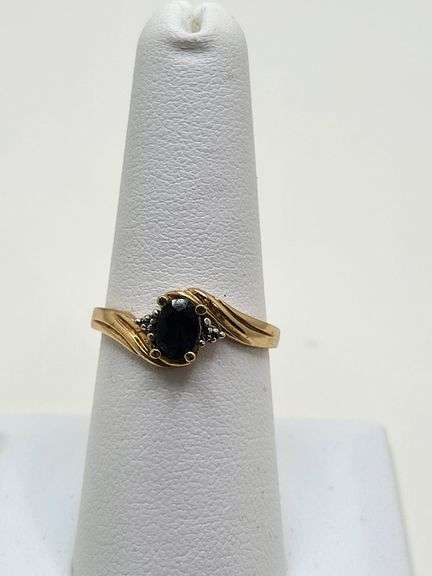 14K yellow gold with sapphire and diamond ring size# 7.5