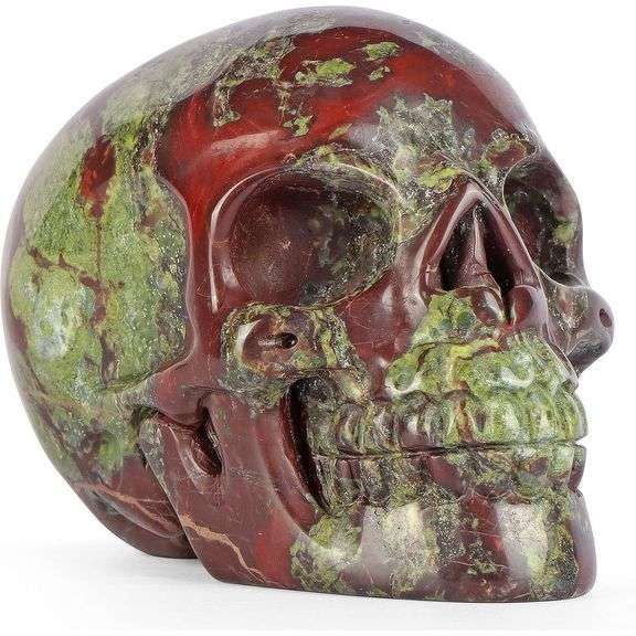 Hand Carved Dragon Bloodstone Crystal Skull