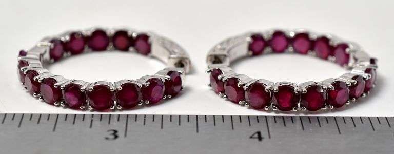 Ruby Gemstone Hoop Earrings in Sterling Silver