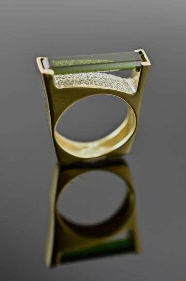 Phenomenal Green Tourmaline and Diamond 18K Ring