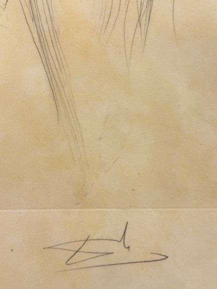 Rare Salvador Dali Pencil Signed Etching on Parchment Paper from 'Roi je t'attends à Babylone' suite