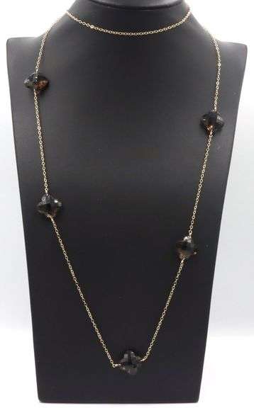 14kt Yellow gold smokey quartz clover station necklace