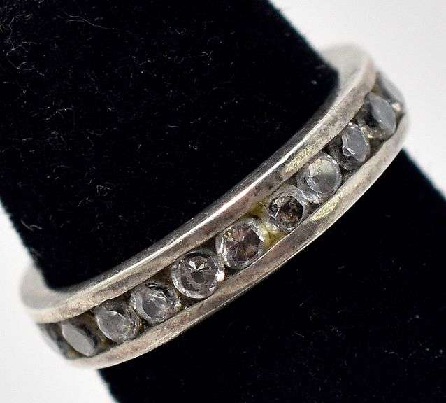 Dainty Band Ring with Inlaid CZ Gemstones in Sterling Silver