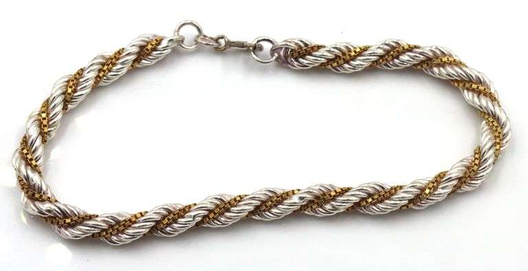 Set of Italian 925 sterling silver two tone necklace and bracelet