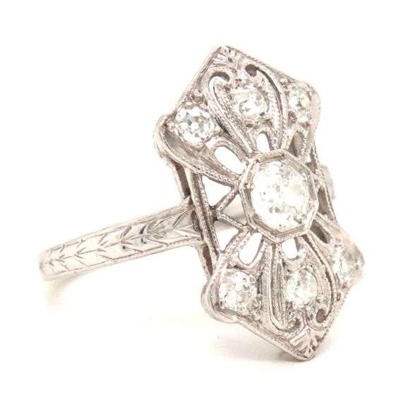 Antique 14kt white gold 0.80ctw Euro cut diamond ring