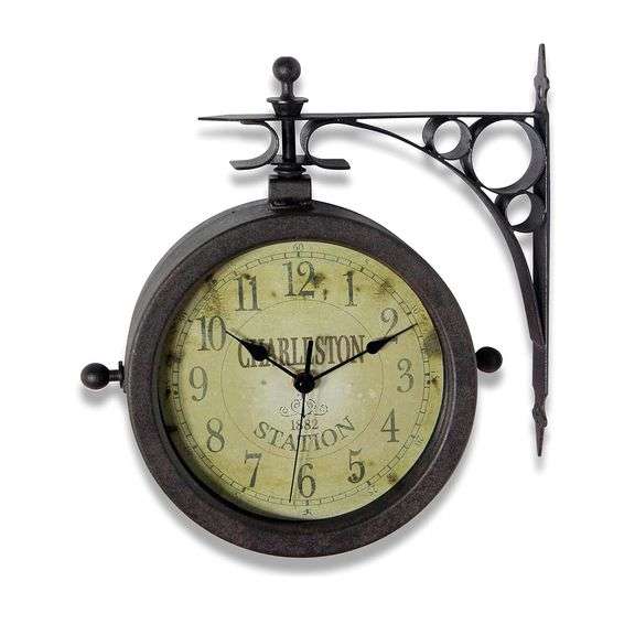 Charleston Double-Sided Train Station Clock & Thermometer
