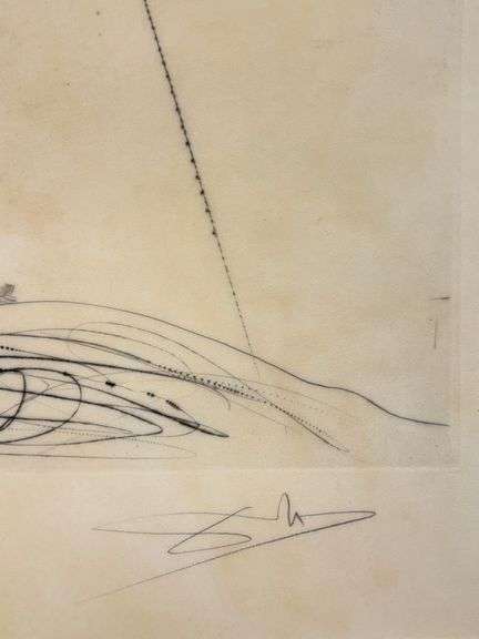 Rare Salvador Dali Pencil Signed Etching on Parchment Paper from 'Roi je t'attends à Babylone' suite