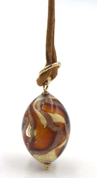 Double Murano glass necklace and earrings in 14kt yellow gold