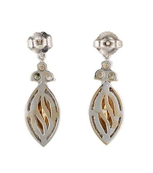 2.20ctw Fancy Yellow and White Diamond Frame Marquise Shaped Dangle Earrings in 14K
