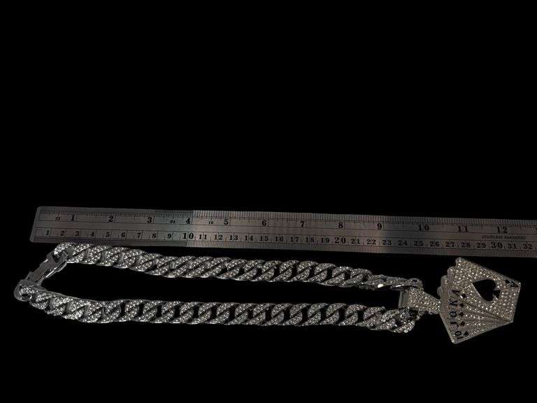Dazzling Huge 174 Gram 18 Kt White Gold Plate Royal Flush Necklace Pendant