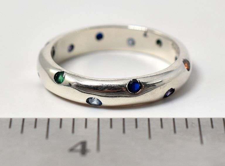 Multicolored Gemstone Band Ring in Sterling Silver