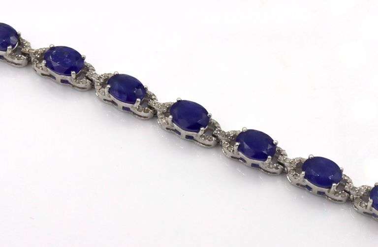 Gorgeous 16.63CTW Emerald-Cut Blue Sapphire & Diamond Tennis Bracelet in 14K White Gold Plated Sterl