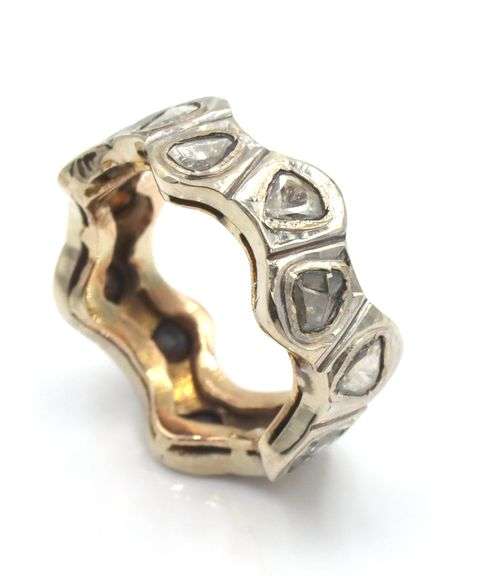 18kt Yellow gold Polki wave diamond 2 tone band