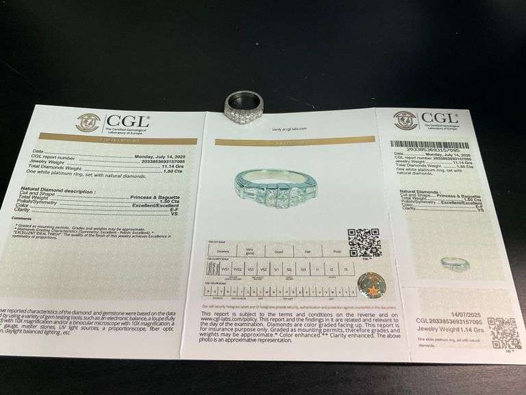 CERTIFIED PLATINUM AND DIAMOND RING.