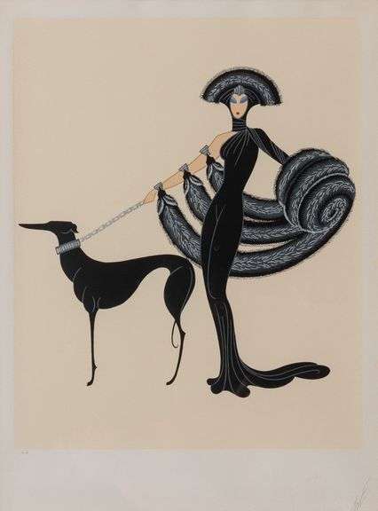Highly Collectible Erte Signed Serigraph Symphny in Black