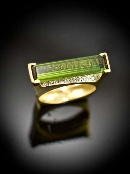 Phenomenal Green Tourmaline and Diamond 18K Ring