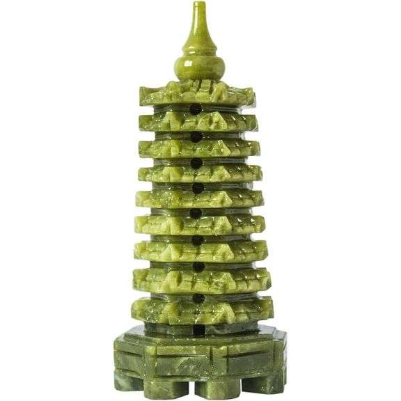 Hand-Carved Green Jade Nine-Story Pagoda
