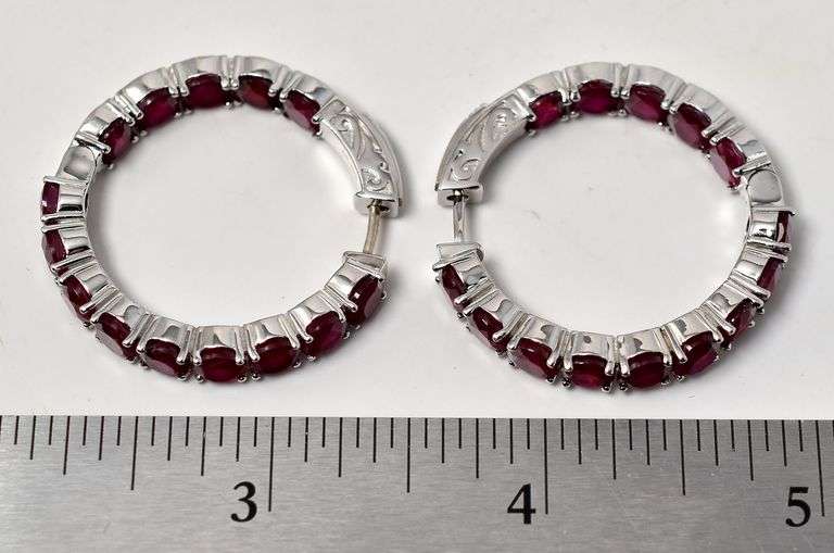 Ruby Gemstone Hoop Earrings in Sterling Silver