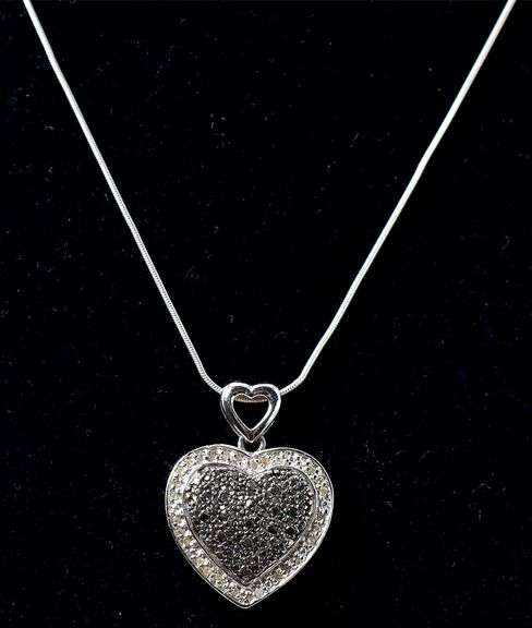 Marcasite Gemstone and Diamond Heart Pendant Necklace in Sterling Silver