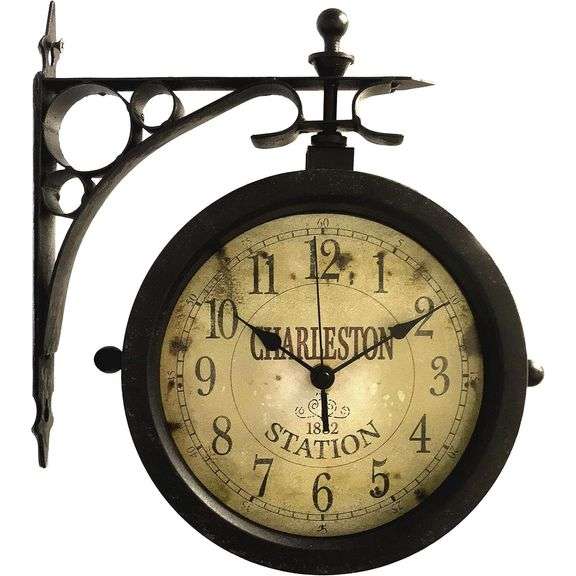 Charleston Double-Sided Train Station Clock & Thermometer