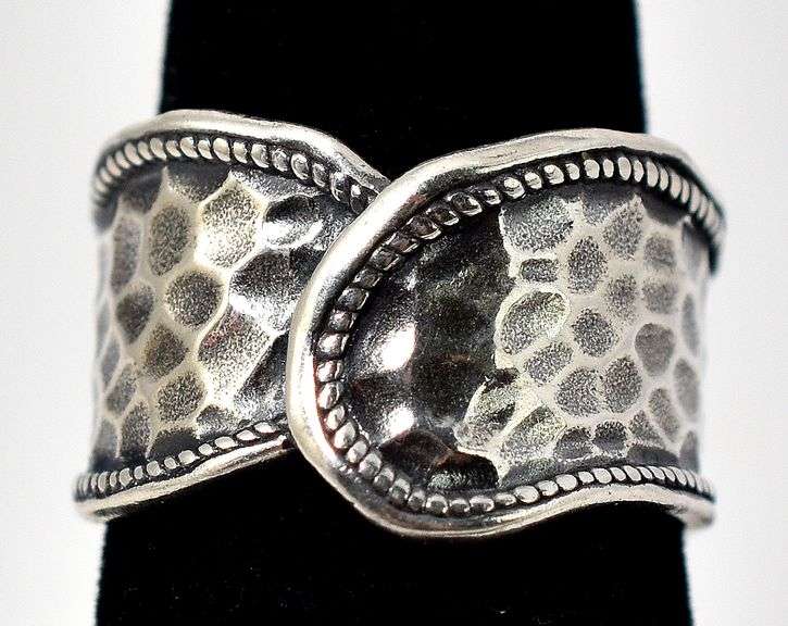 Hammered Texture Thick Band Ring in Sterling Silver