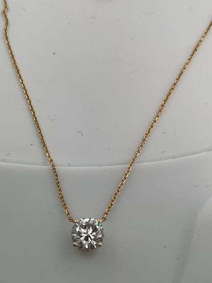 BRAND NEW 14K WHITE GOLD DIAMOND SOLITAIRE CHAIN AND PENDNANT