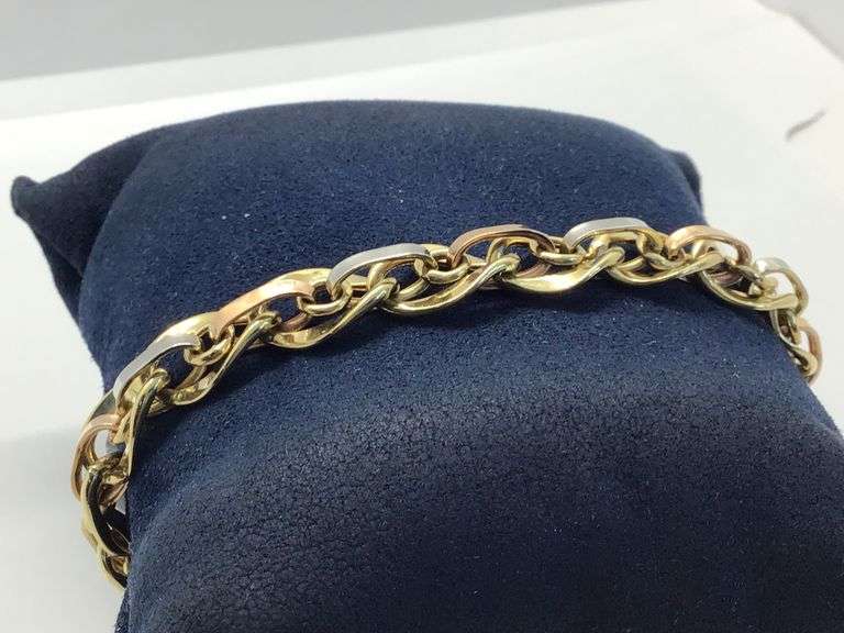 14K Three-Tone Gold Vintage Link Bracelet