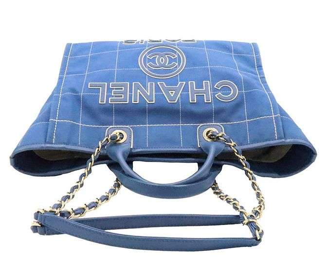 Chanel Deauville Large Blue Canvas Shopping Bag