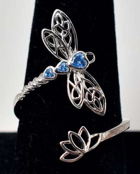Cute Dragonfly Ring with Blue Gemstones in Sterling Silver