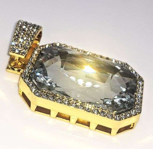 14k Gold Plated Simulated Aquamarine Diamond Pendant