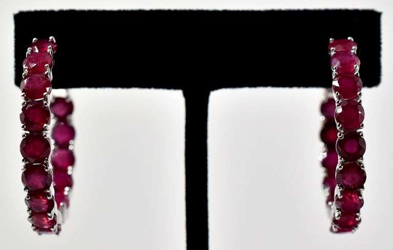 Ruby Gemstone Hoop Earrings in Sterling Silver