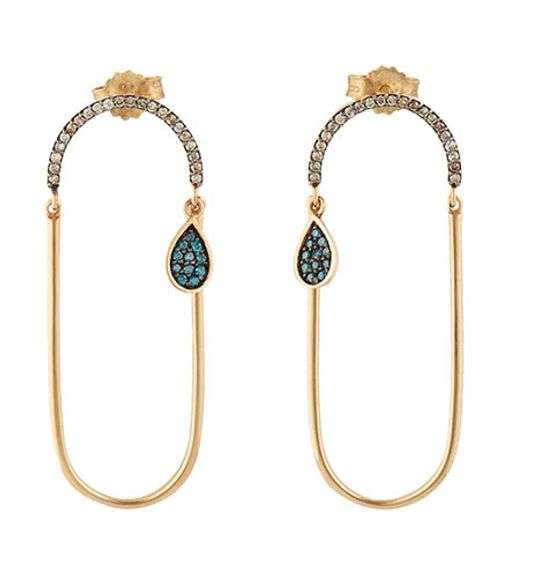 New 0.40ctw Brown and Irradiated Blue Diamond Open Oval Drop Earrings in 14K