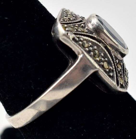Blue Topaz and Marcasite Ring in Sterling Silver