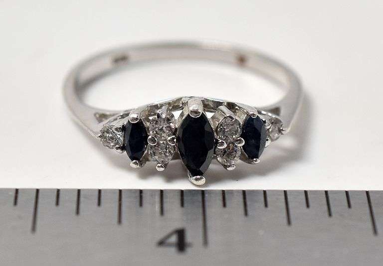 Blue Sapphire and Cz Ring in Sterling Silver