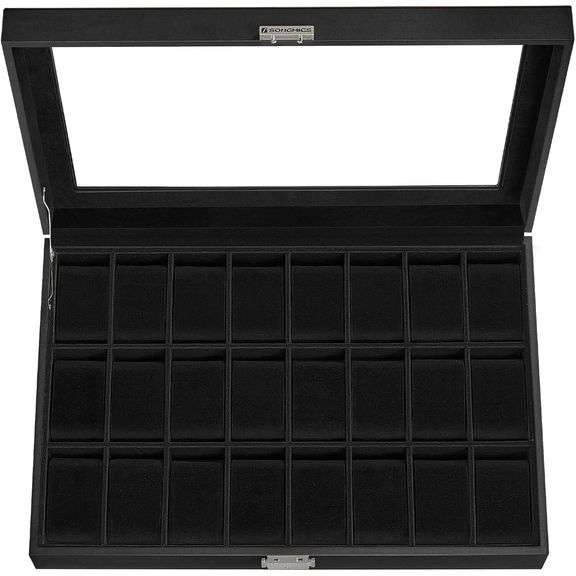 24-Slot Lockable Watch Box with Glass Lid