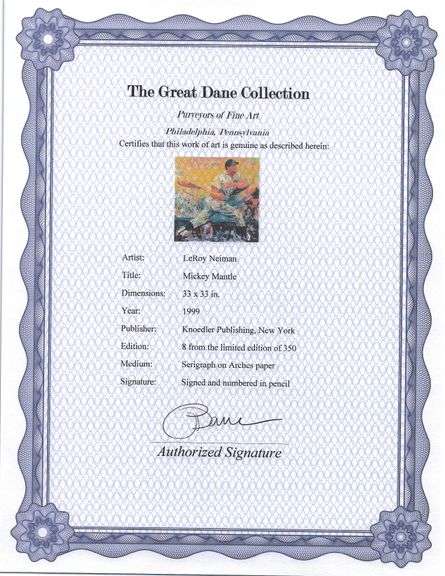 Highly Collectible LeRoy Nieman Signed Serigraph Mickey Mantle