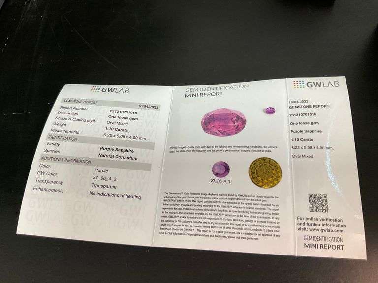 CERTIFIED NATURAL 1.10 CARAT PURPLE SAPPHIRE