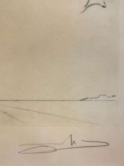 Rare Salvador Dali Pencil Signed Etching on Parchment Paper from 'Roi je t'attends à Babylone' suite