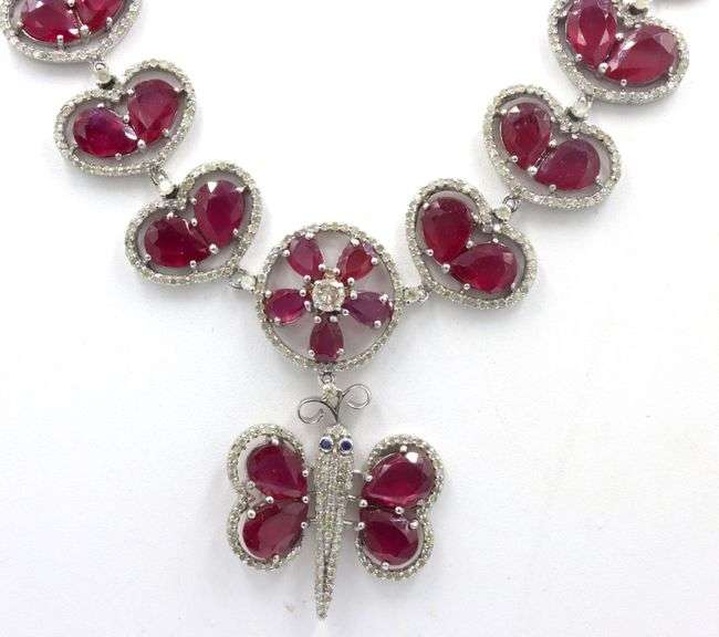 Ethereal Brand New European Direct From Manufacturer 53.50CTW Pear Shaped Faceted Rubies & 7.78CTW D