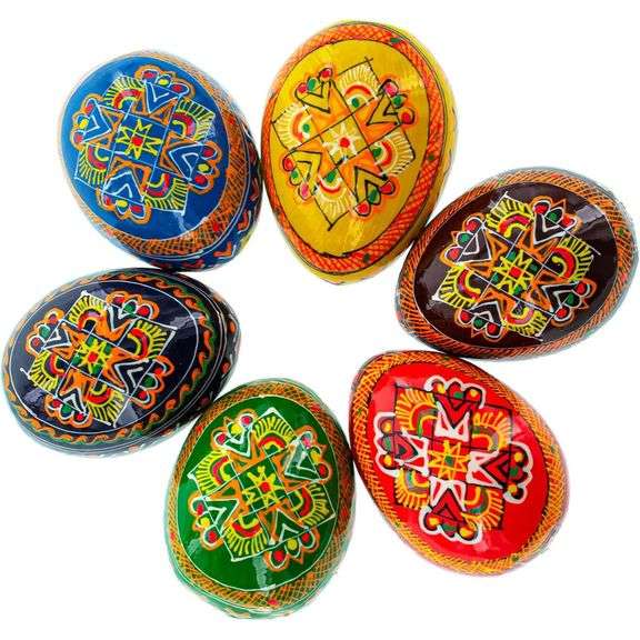 Set of 6 Hand-Painted Wooden Ukrainian Easter Eggs