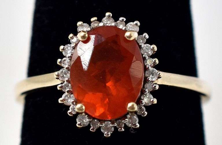 Fire Opal and Diamond Ring in 14K Yellow Gold