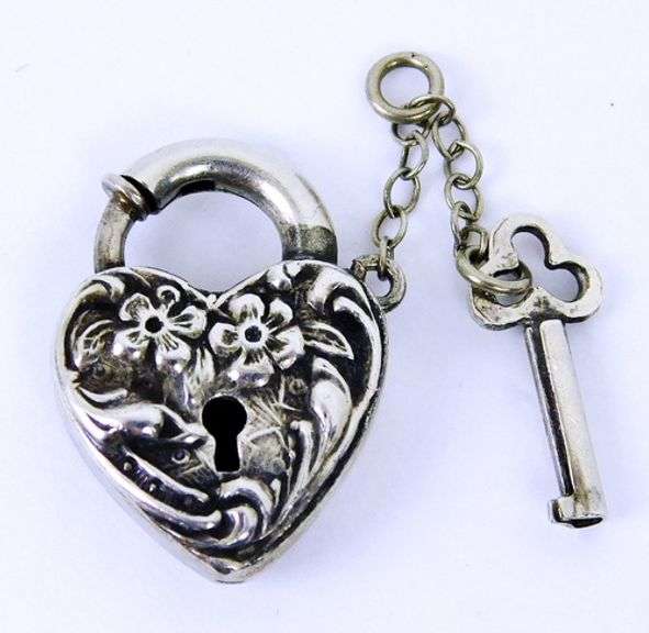 Walter Lampl Sterling Padlock Heart & Key Charm