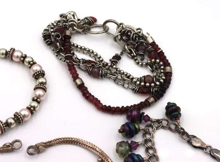 Group lot of 4 vintage 925 sterling silver beaded bracelets