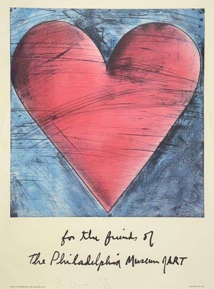 Highly Collectible Jim Dine Signed Limited Edition Offset Lithograph 'The Philadelphia Heart', 1984