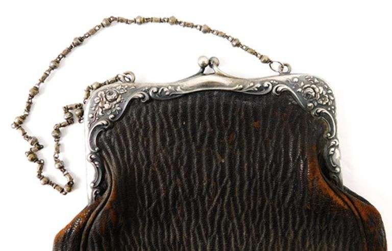 Antique Leather & Sterling Silver Purse